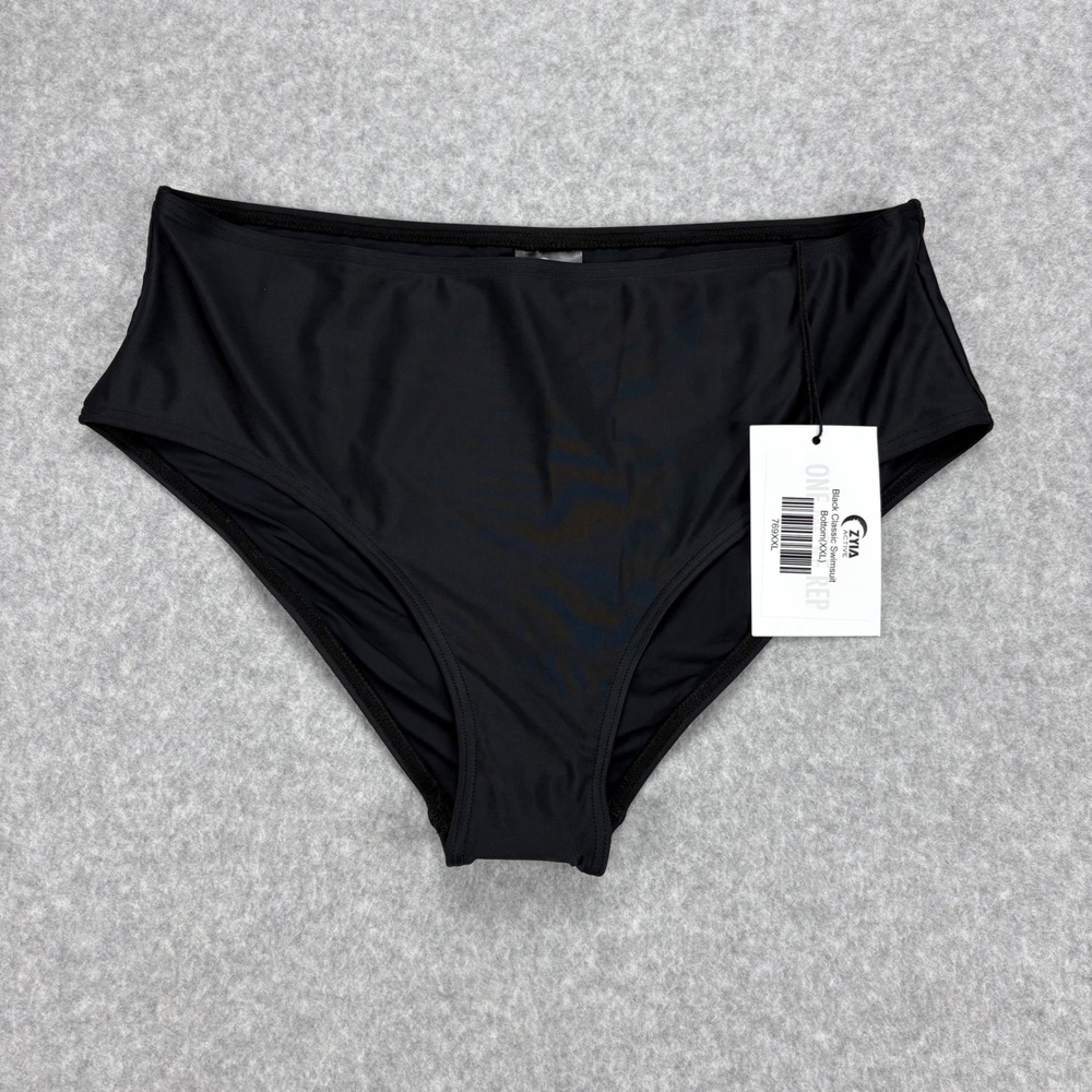 Zyia Active Swimsuit Bottom Womens XXL Black High Rise Classic Athletic Swimwear